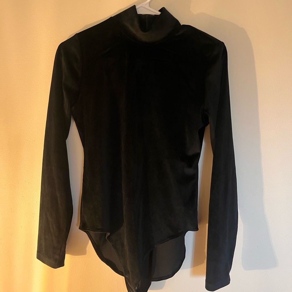 American Eagle Turtleneck Velvet Black Long Sleeve Bodysuit